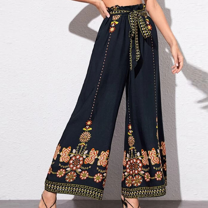 Custom wholesale embroidery wide leg pants