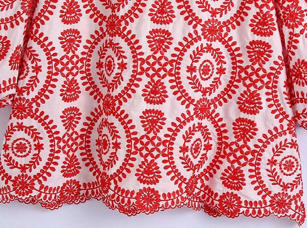 Custom wholesale embroidery V-neck ruffle top