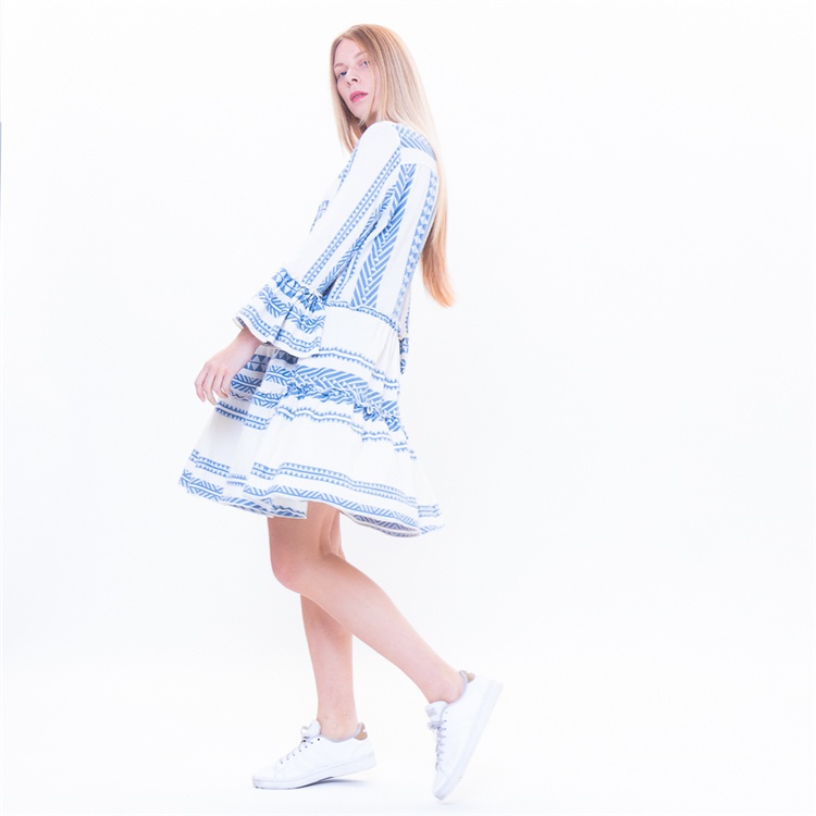 Custom wholesale boho women embroidery mini dress
