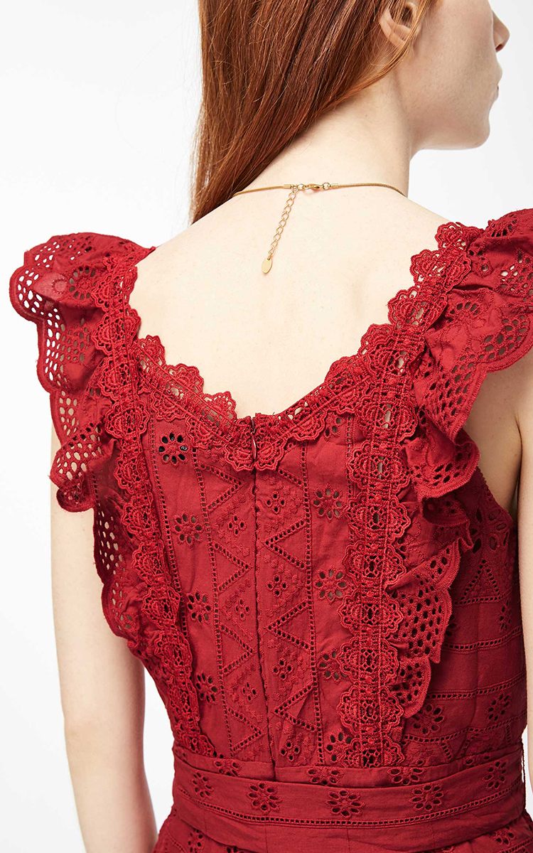 Custom wholesale boho red embroidery jumpsuit