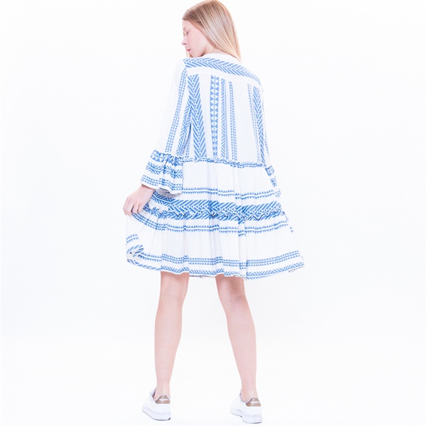 Custom wholesale boho women embroidery mini dress