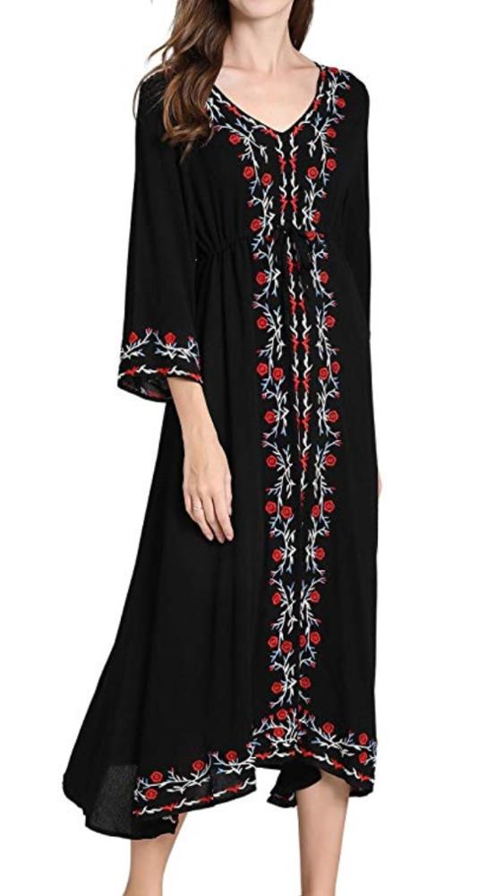 wholesale custom OEM women floral embroidered Mexican long dress