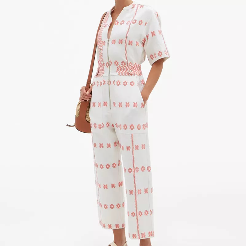 Custom wholesale embroidery highwaist jumpsuit