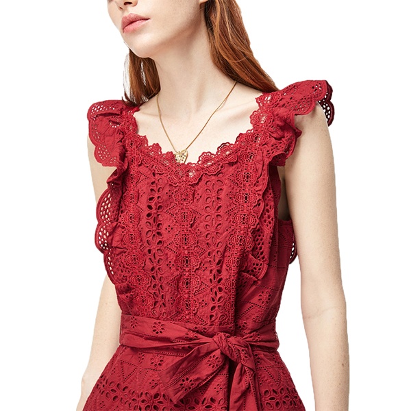 Custom wholesale boho red embroidery jumpsuit