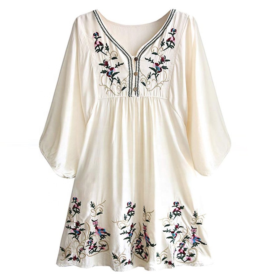 wholesale custom OEM Women's Bohemian Embroidery Mini Dress