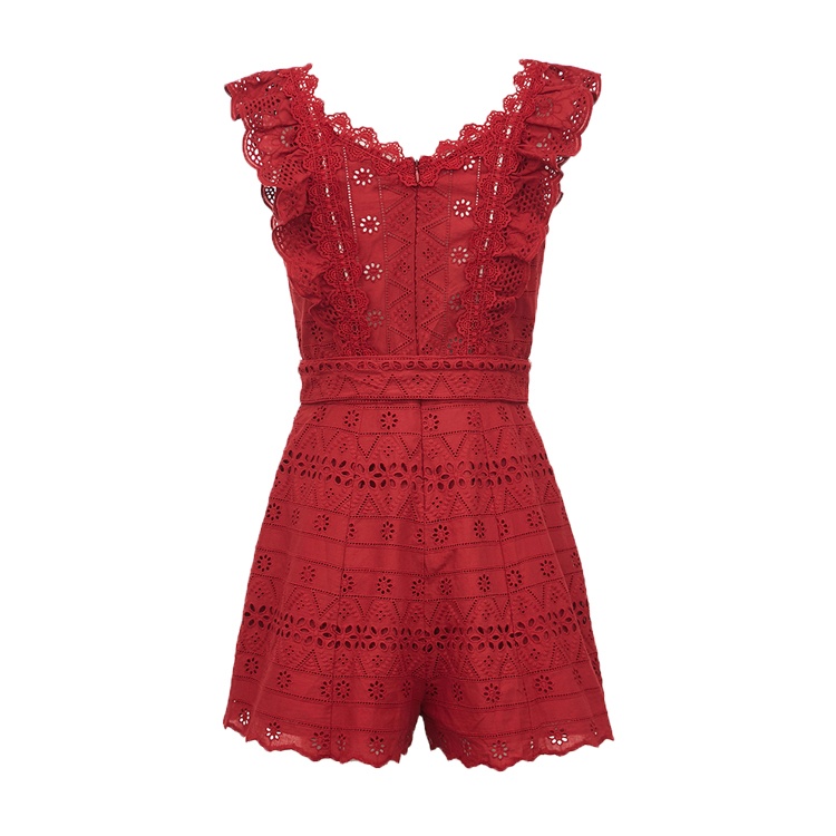 Custom wholesale boho red embroidery jumpsuit