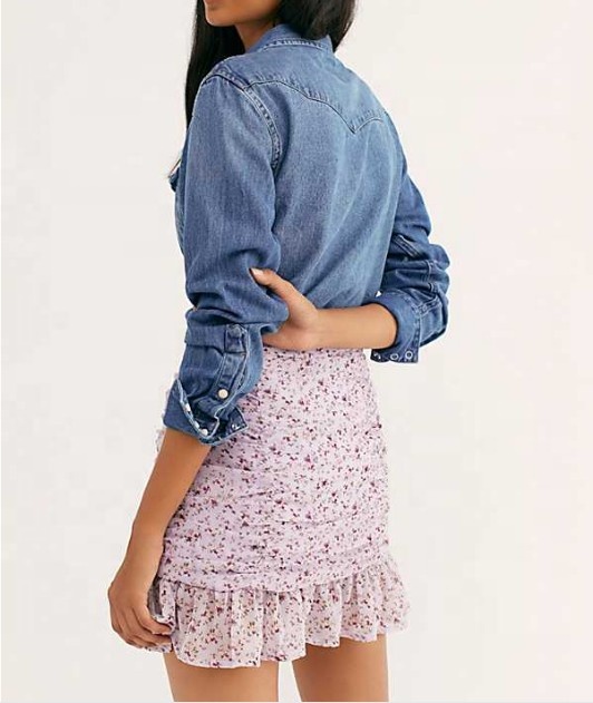 wholesale custom OEM Western-inspired snap closures down the front denim women shirt