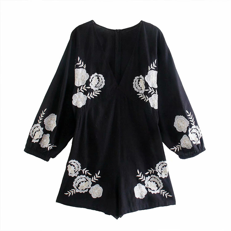 Custom wholesale embroidery linen jumpsuit