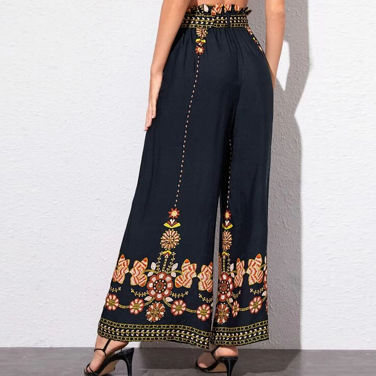 Custom wholesale embroidery wide leg pants