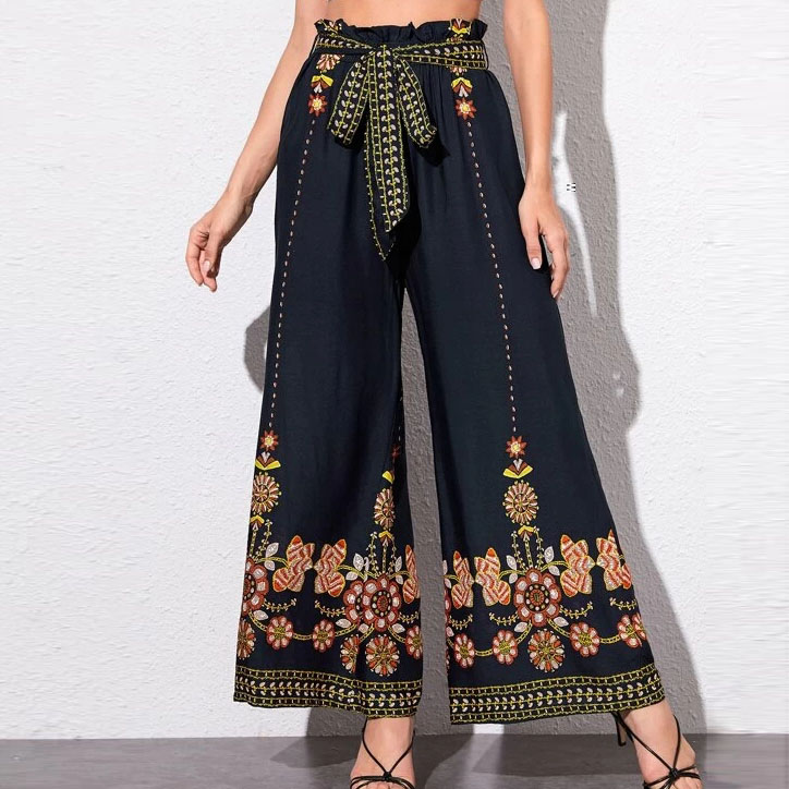 Custom wholesale embroidery wide leg pants