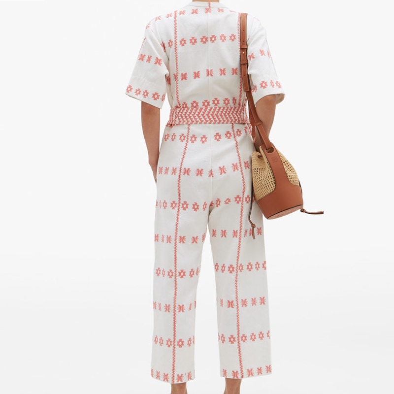 Custom wholesale embroidery highwaist jumpsuit