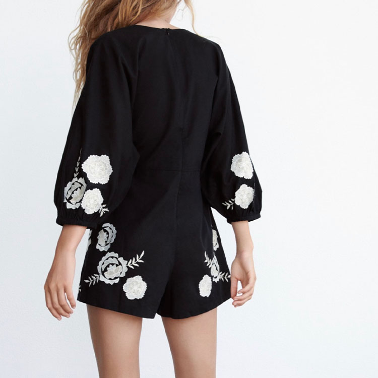 Custom wholesale embroidery linen jumpsuit