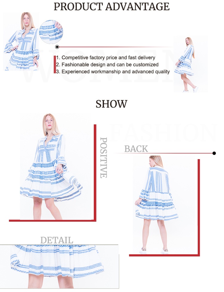 Custom wholesale boho women embroidery mini dress